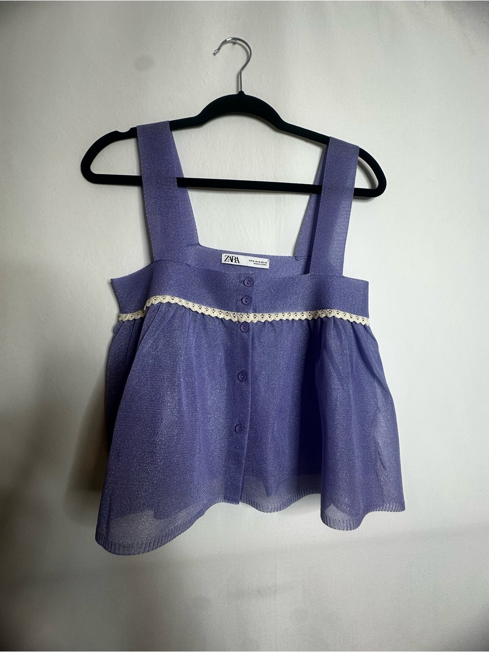 Zara Lavender Peplum Camisole with Cream Lace Trim
